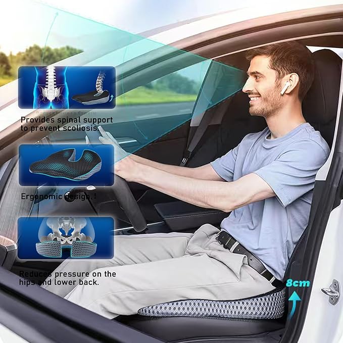 Car Wedge Seat Cushion Memory Foam Coccyx Orthopedic Seat Pillow for Office Chairs, Wheelchair, Kitchen Chairs, Recliner, Car Seats