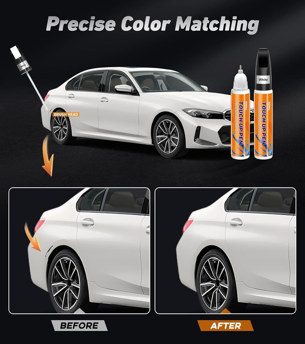 White Touch Up Paint for Car, Car Paint Scratch Repair, White Car Paint Touch Up, Auto Paint Repair Pen, Color Accurate Scratch Remover