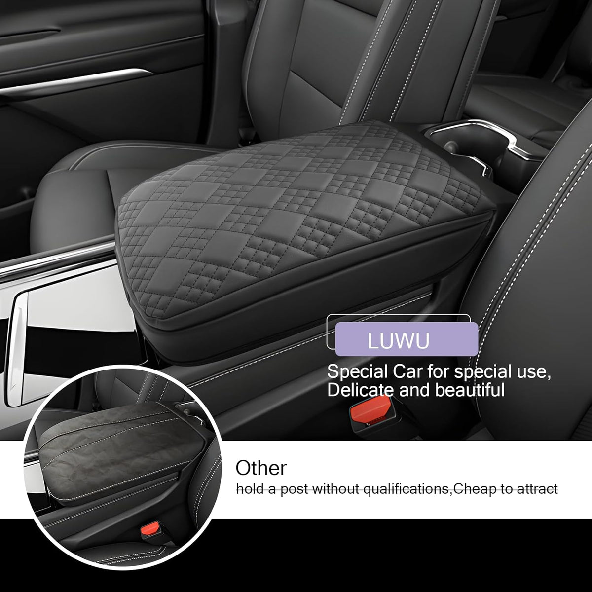 2025 2026 Traverse Center Console Cover Compatible with 2024 2025 2026 Chevrolet Traverse Accessories 2025 Traverse LT/RS/Z71/High Country Armrest Console Cover (Thick Black)