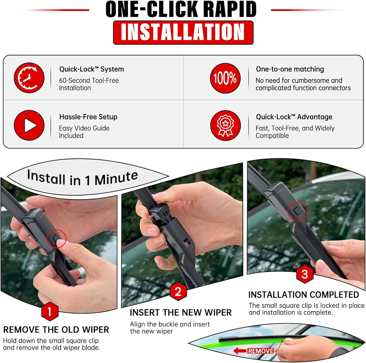 Windshield Wiper Blades Replacement for 2015-2023 Jeep Renegade Original Factory Quality Front Rear Wipers Blade Set for My Car - 22" 20" 11" (Pack of 3)