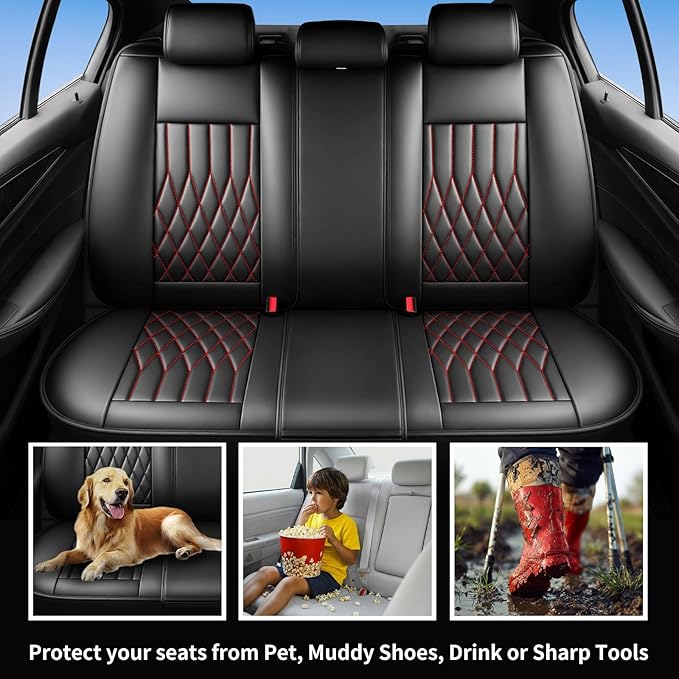 Fit for Sonata Car Seat Covers Compatible with Hyundai Sonata 2004-2026-Waterproof Breathable Leather Automotive Seat Cushions Protector, Airbag Compatible, Full Set 5 Seats(Redline)