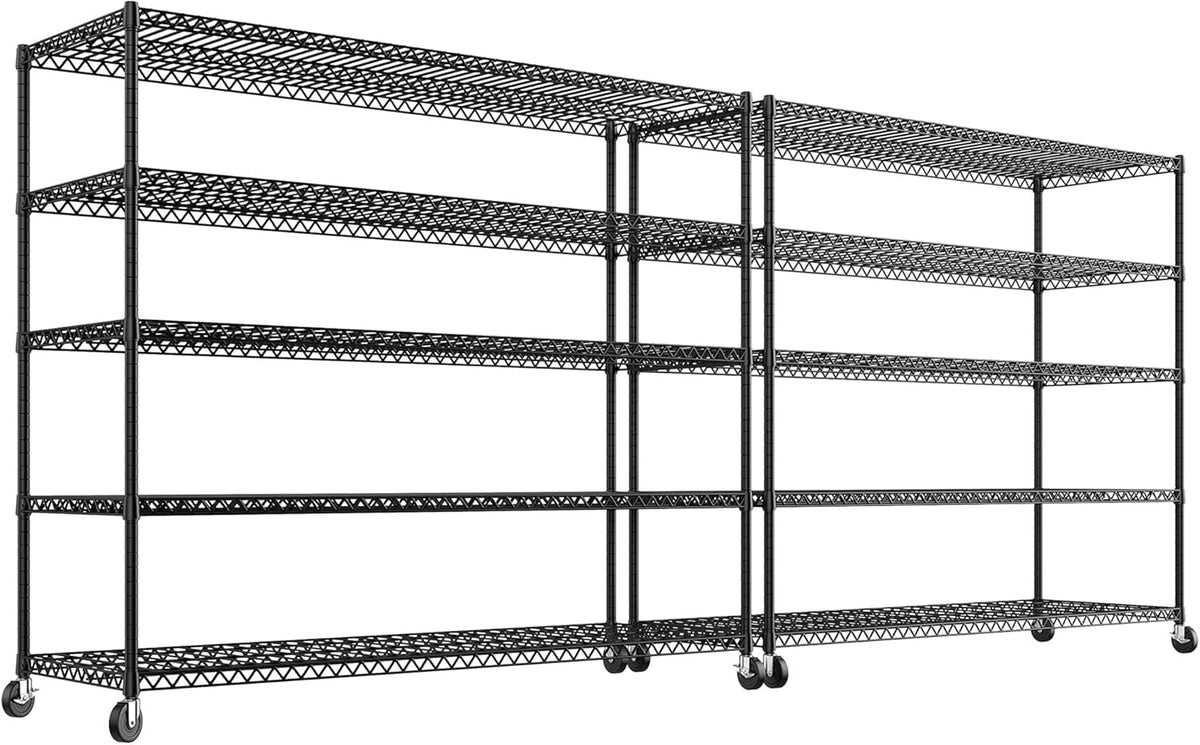 REIBII Storage Shelves 3200 LBS Capacity Wire Shelving with Wheels Heavy Duty Metal Shelf for Warehouses, Garage,Kitchens, School,Commercial Shelf, 73" H X 60" W X 18" D, 2 Pack