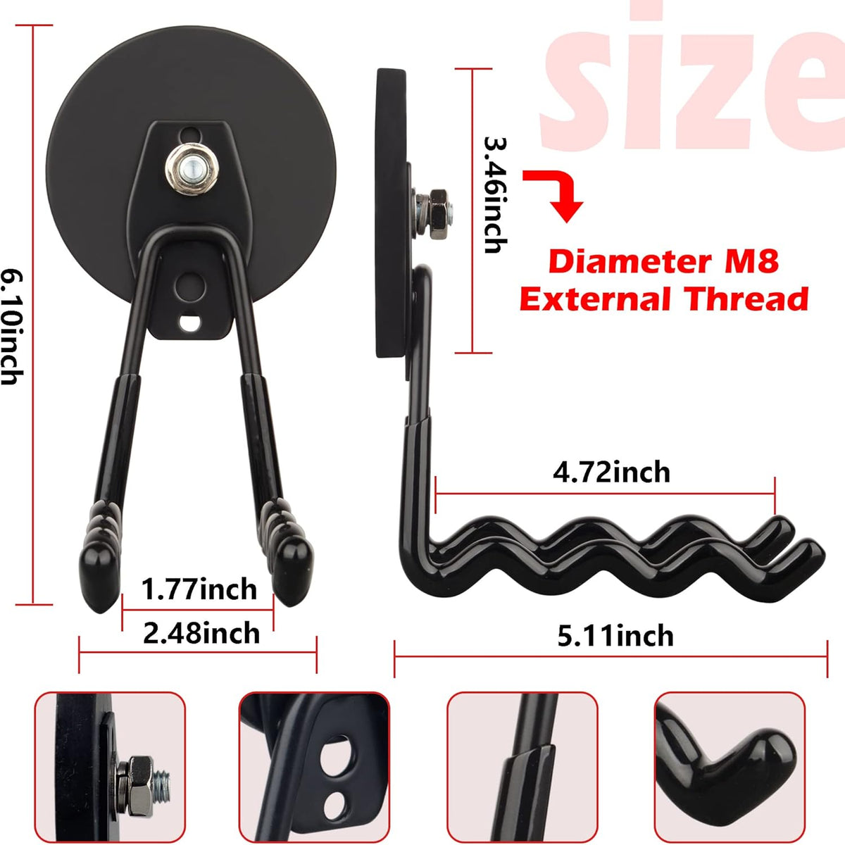 ULIBERMAGNET Magnetic Hooks - Heavy Duty Power Tool Organizer with Large Magnets, 2 Pack for Drill & Garden Tool (Black)