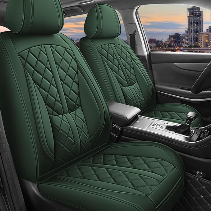otoez Car Seat Covers Full Set, Universal Leather Seat Cover 5 Seat Waterproof & Breathable Automotive Seat Protector Full Coverage for Cars Sedens, Trucks, SUVs, Vans (Green)