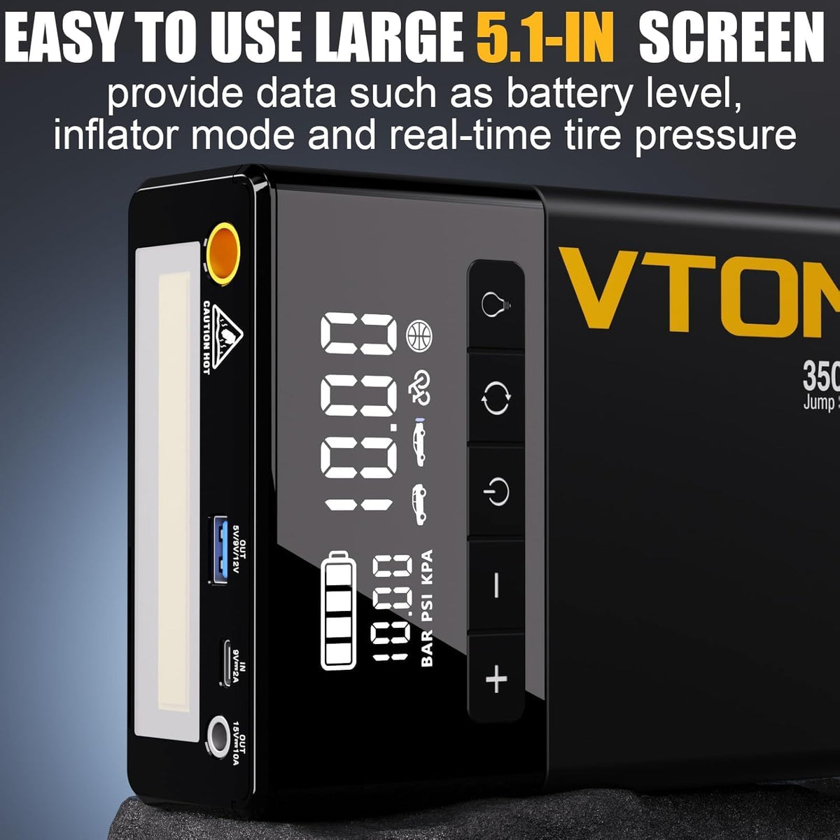 VTOMAN X5 Jump Starter with Air Compressor, 3500A Portable Car Battery Booster (Up to 9L Gas/8L Diesel Engines) with 160PSI Digital Tire Inflator, 12V Lithium Battery Jump box with Type-C Quick Charge