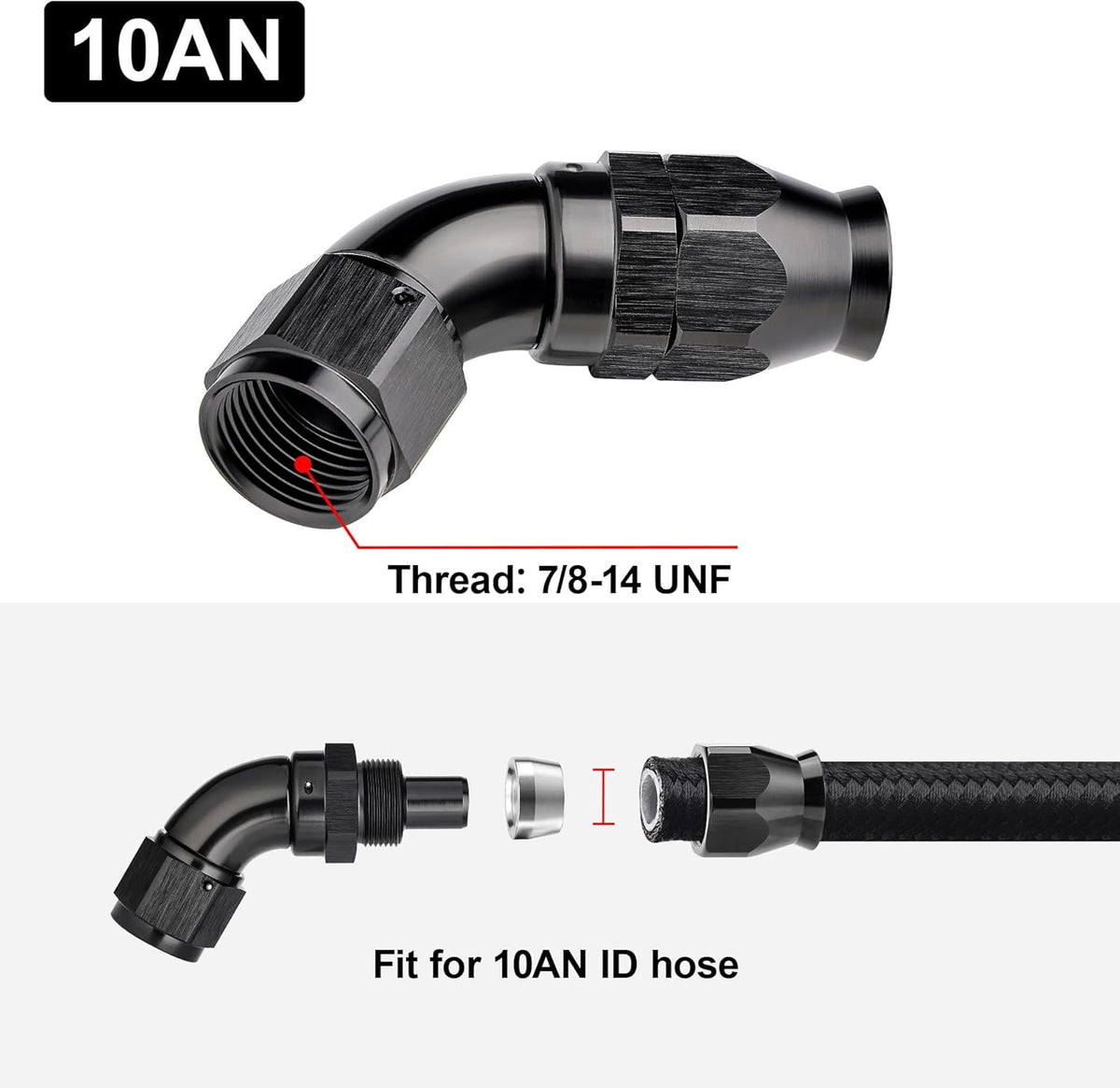 EVIL ENERGY 10AN 60 Degree PTFE One Piece Full Flow End Hose Fitting Aluminum Black