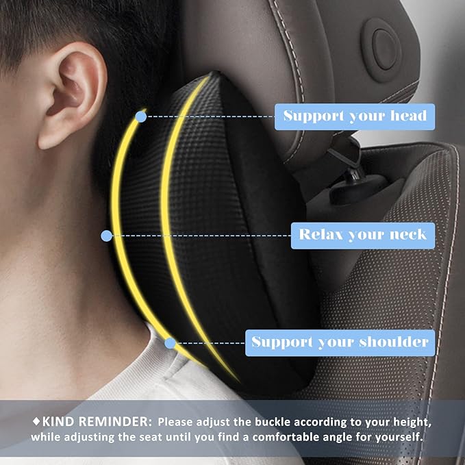 Super Comfy Car Headrest Pillow, Car Pillow for Neck Pain Relief with Adjustable Strap, 100% Memory Foam & Breathable Removable Cover, Ergonomic Design - Softness Travel Car Neck Pillow(Black, 1PC)