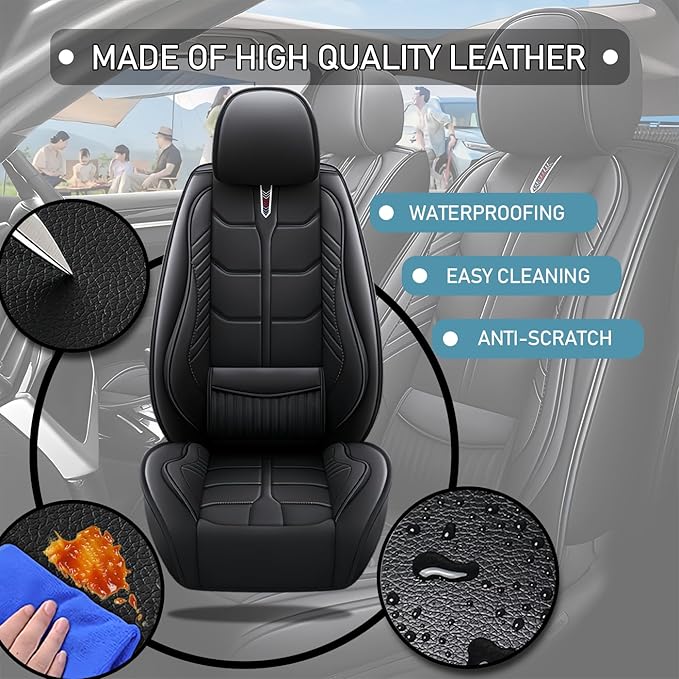 Leather Car Seat Covers Fit for Toyota Yaris iA 2017-2018, 5 Seater Car Seat Cover, Premium Waterproof, Scratch Resistant Car Interior Accessories (Full Set Black)