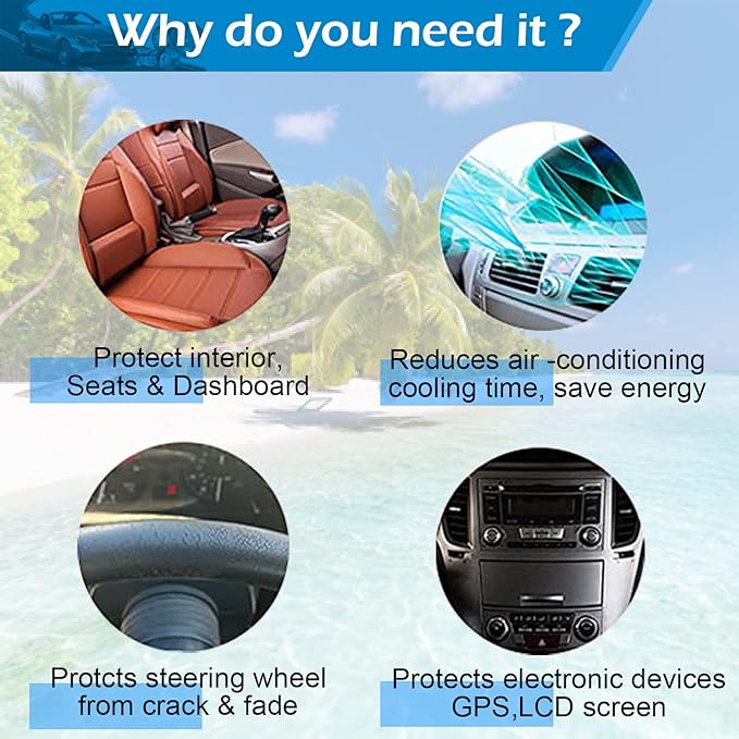 IC ICLOVER Windshield Sun Shade Funny for Car SUV Truck, 240T Polyester Blocks Heat and Sun, Foldable UV Ray Reflector Front Window Sun Shade Visor Shield Cover - 59inchx33inch (Dog with Umbrella)