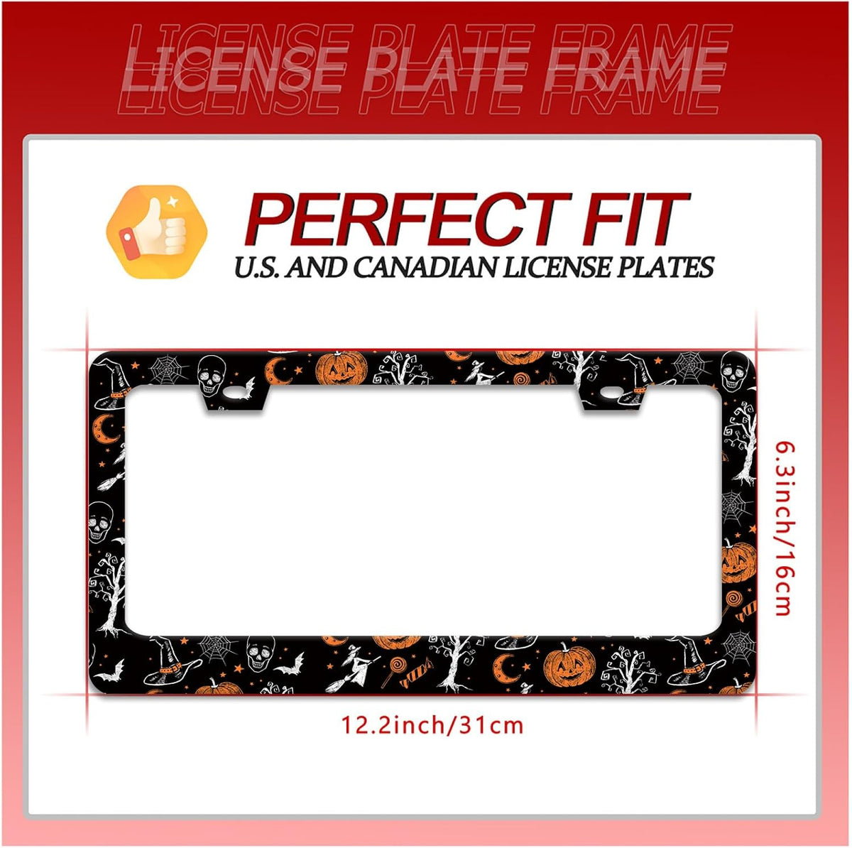 Pumpkin Witch Gothic License Plate Frame Bat Spider Web License Plate Holder Funny Personalise Car Stainless Stee Decorative Parts for Standard Us Canada Vehicles 12x6 Inch for Women Men