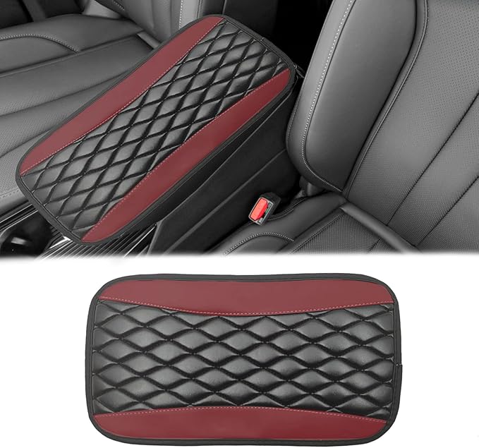 Car Center Console Cover, Universal Leather Waterproof Armrest Seat Box Cover Protector, Comfortable Car Decor Accessories Fit for Most Cars, Vehicles, SUVs-Wine Red