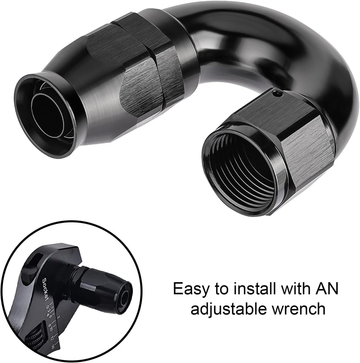 EVIL ENERGY 10AN 180 Degree PTFE One Piece Full Flow End Hose Fitting Aluminum Black