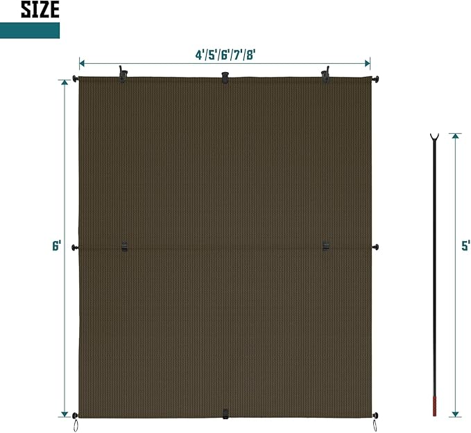 Bynbbur 8'W x 11'H Outdoor Patio Shades Foldable Roller Blinds, 220 GSM Sun Shade Roll Up Porch Screens Exterior Shade Cloth for Deck Pergola Backyard, Brown