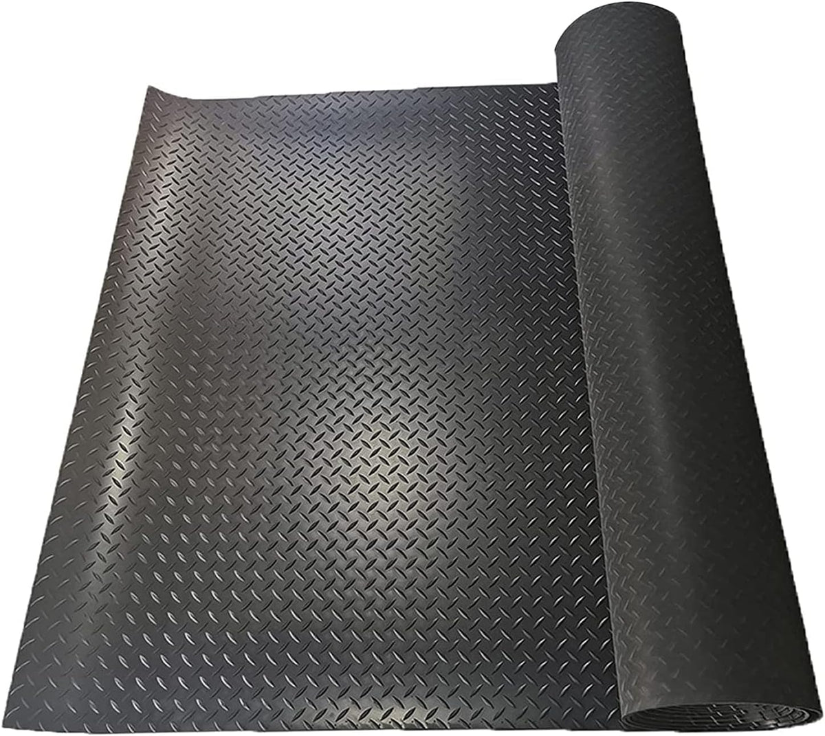 Boshen 5Ft x 7.5Ft Garage Floor Mat 2.5mm Thickened Rubber Flooring Roll 37.5sqft Diamond Plate PVC Rubber Trailer Mat Non-Slip Floor Protector Mat for Garage Warehouse Basement Trailer - Black