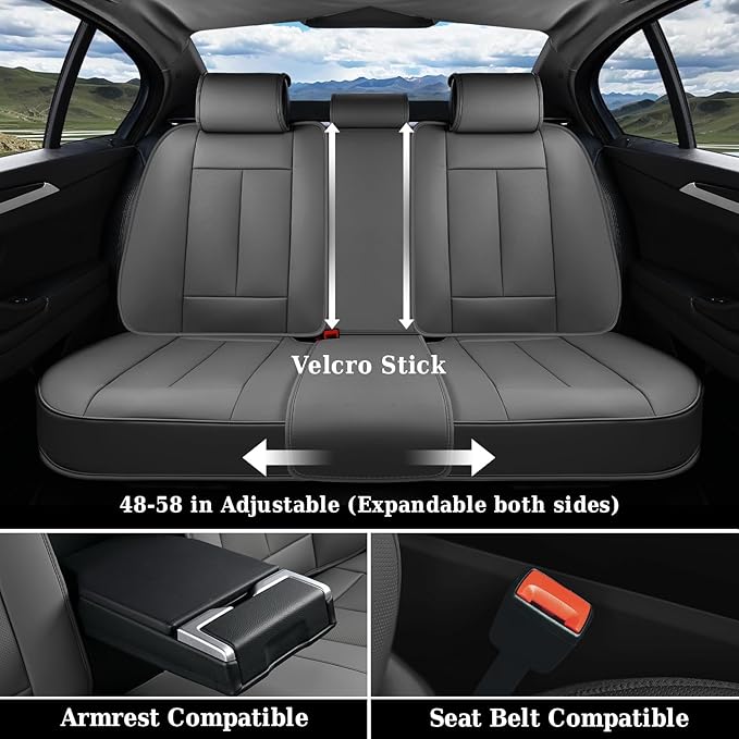Coverado Car Seat Covers Full Set, Premium Nappa Leather Seat Covers for Car, Waterproof Car Seat Protector with Lumbar Support, Automotive Seat Covers Universal Fit for Most Cars SUV Truck(Gray)