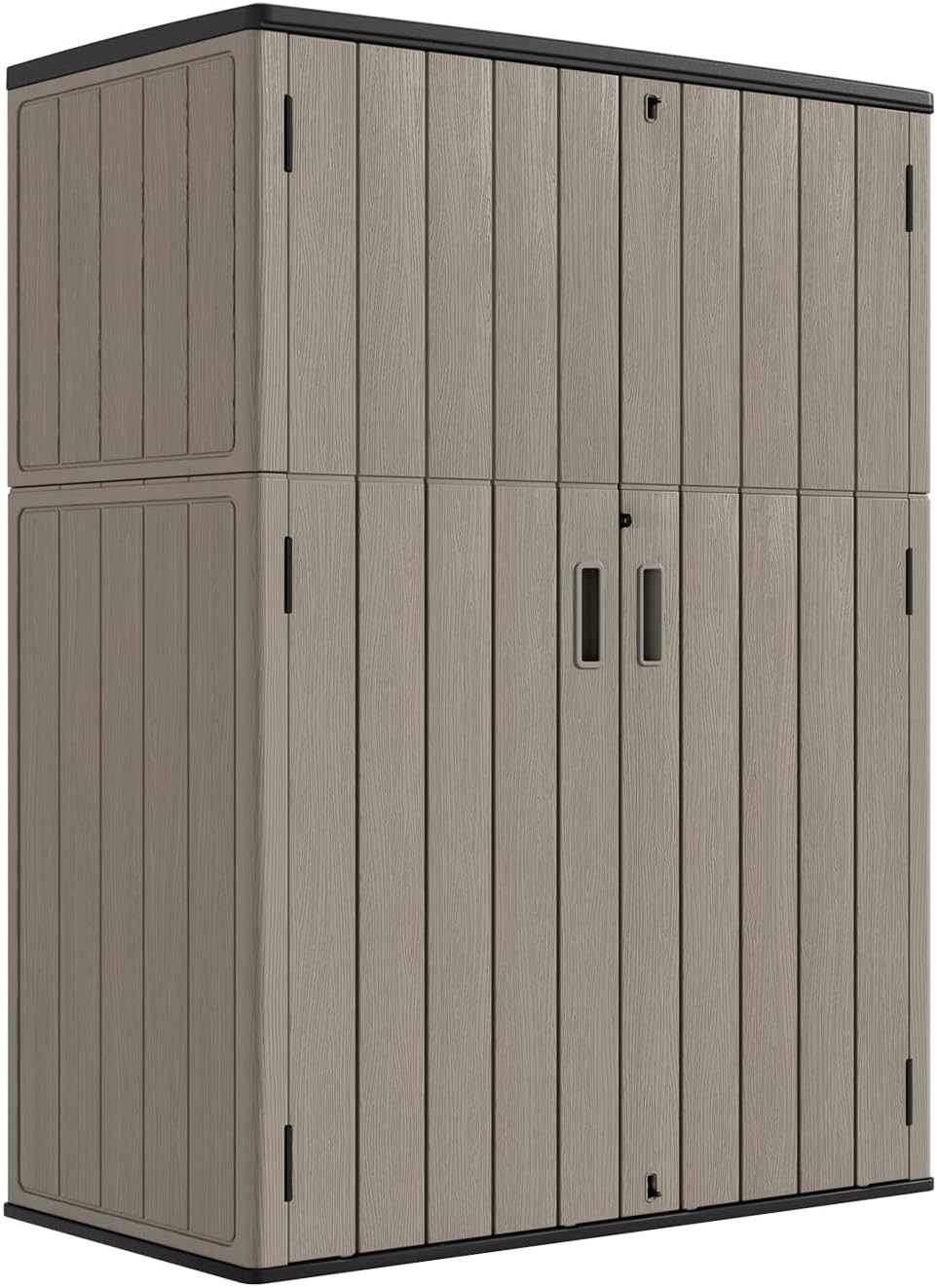 KINYING Outdoor Storage Cabinet Waterproof, 57 Cu.ft Resin Vertical Outdoor Storage Shed for Patio Furniture, Garden Tools, Pool Accessories, Mower Storage (Brown)