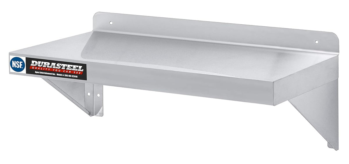 DuraSteel Stainless Steel Wall Shelf - 24" Wide x 12" Deep Commercial Grade - NSF Certified - Industrial Appliance Equipment (Restaurant, Bar, Home, Kitchen, Laundry, Garage and Utility Room)