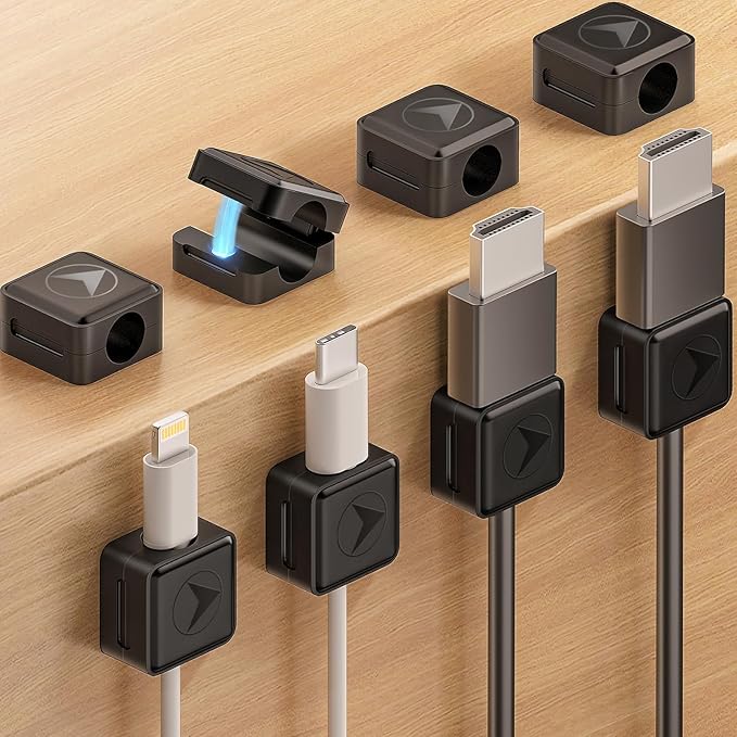 Magnetic Cord Organizer, 8 Pack Adhesive Charging Cable Clips Holder for Nightstand, Easy Secure Cord Keeper Cable Clips Wire Management for Phone, Home, Office, Desk| Universal Fit| Strong Magnet