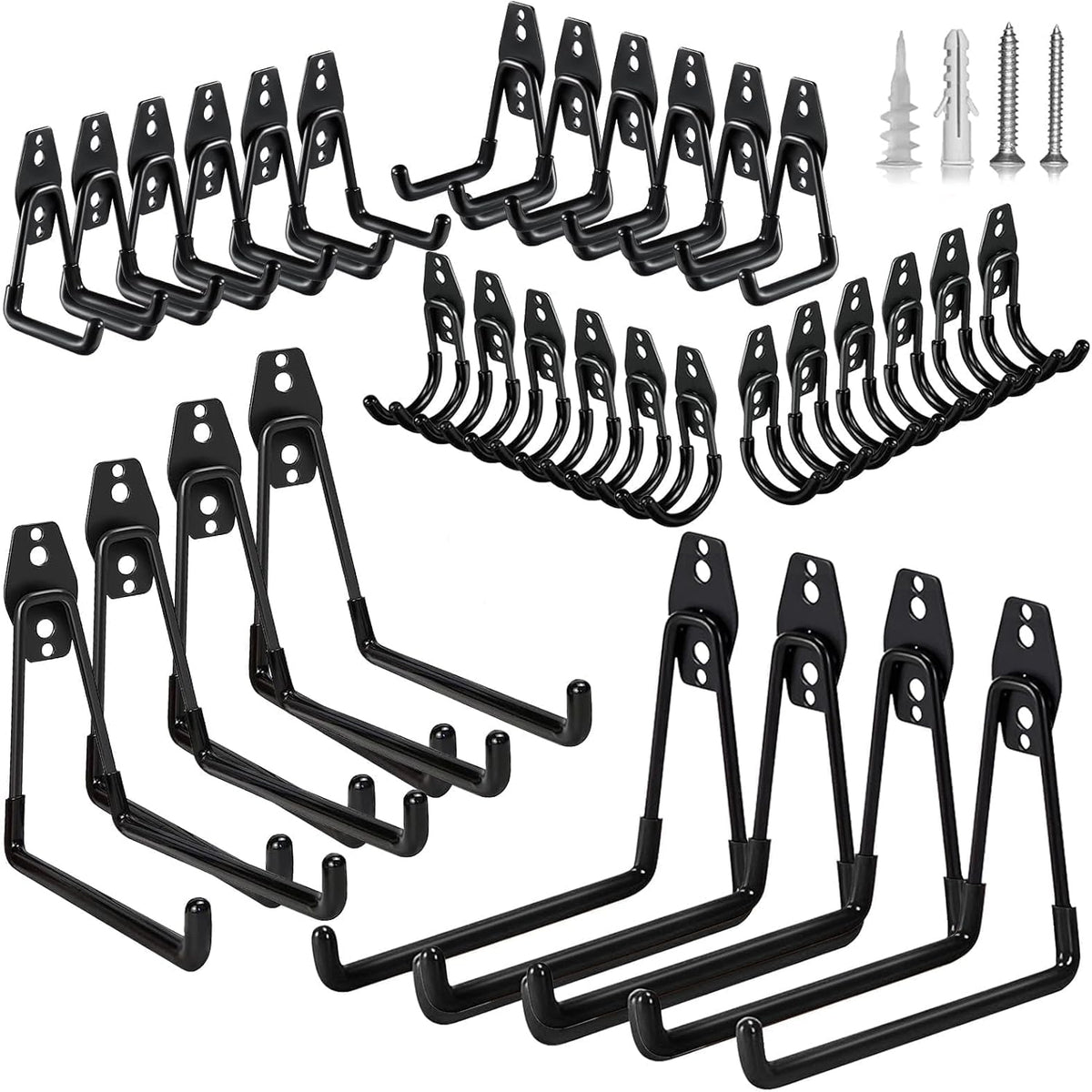 32 Pack Garage Hooks Heavy Duty,Utility Steel Wall Mount with Anti-Slip Coating Hanger & Organizer for Bulk Items,Bikes,Ladders,Power Tools,Ropes,and More Equipment
