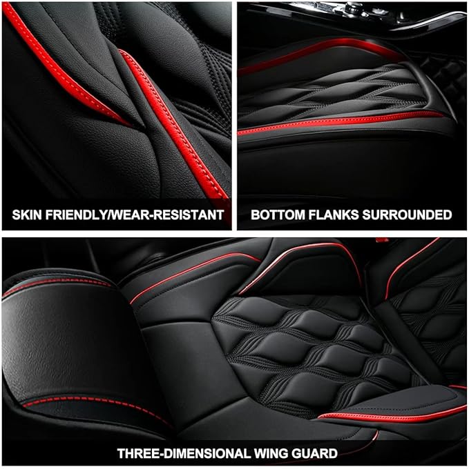 AOMSAZTO Front Seat Covers Fit for Volkswagen Taos 2022-2026 Waterproof Faux Leather Car Seat Cover Compatible with Airbag(2PCS Front, Black&Redline)