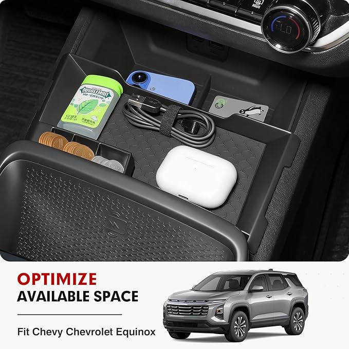 Autorder 2PCS Center Console Organizer for Chevy Chevrolet Equinox 2025-2026 Accessories Center Console Insert Tray Secondary Storage Box with Anti-Slip Mat(Not for Equinox EV)