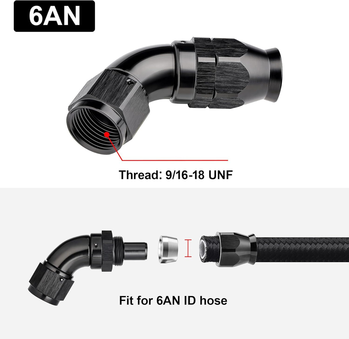 EVIL ENERGY 6AN 60 Degree PTFE One Piece Full Flow End Hose Fitting Aluminum Black