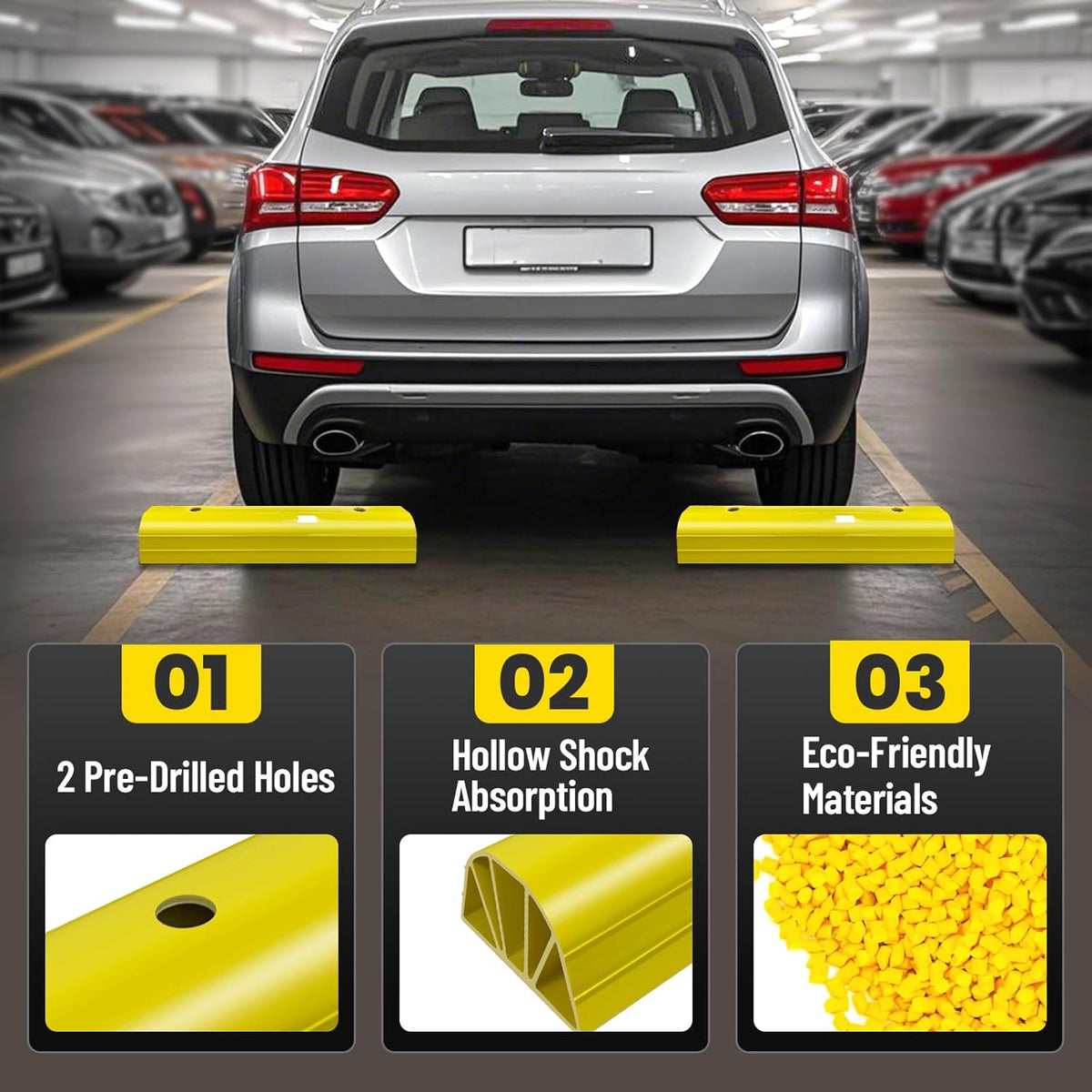 ROBLOCK 22" Parking Stopper for Home Garage & Outside, Heavy Duty Garage Stoppers for Protecting Your Vehicle, Parking Aids for New Drivers, Wheel Stops for Cars, Vans, Trailer, 2 Packs, Yellow