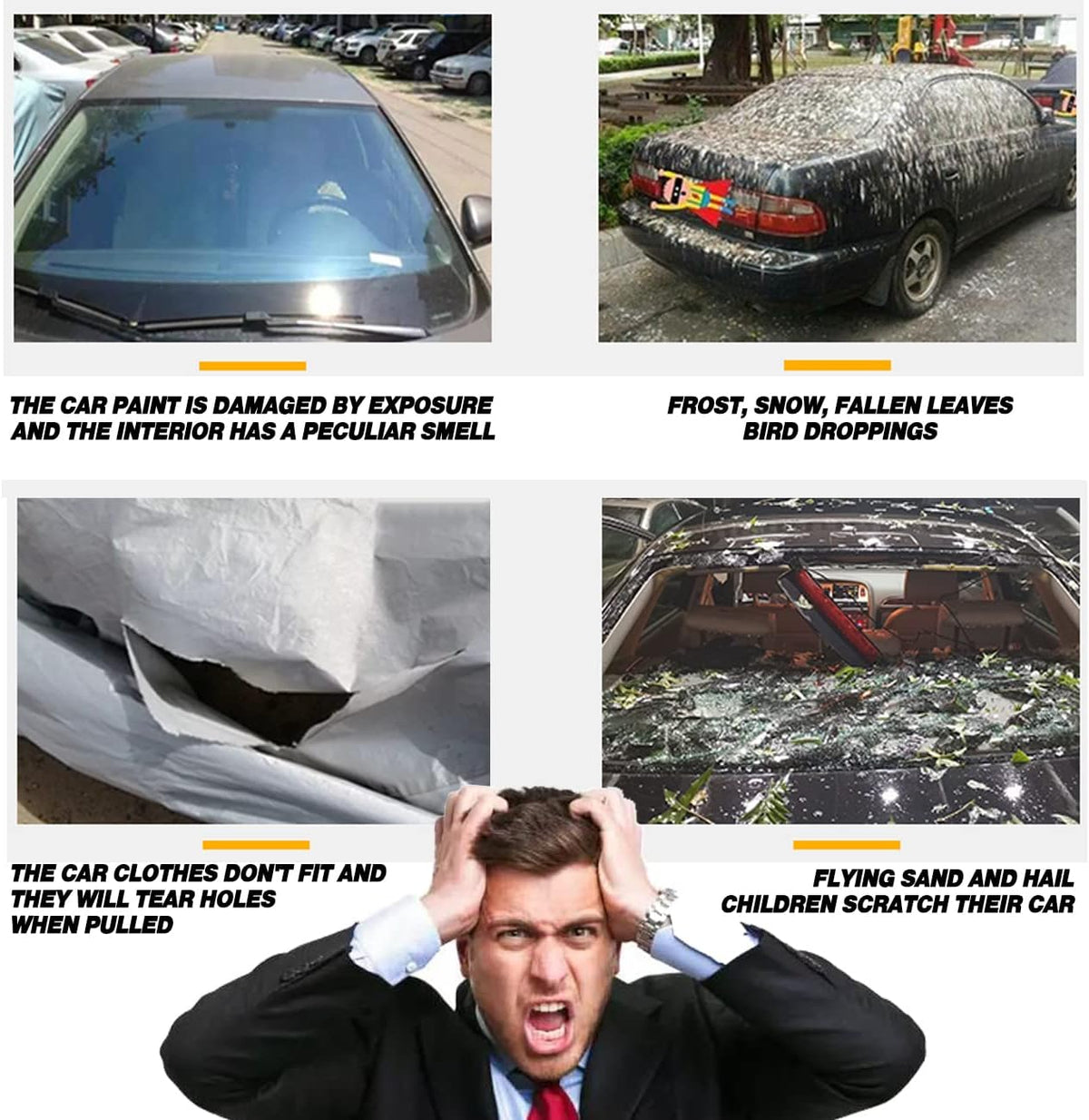 TUCAREST 6-Layers PEVA Premium Full Car Cover Fit for Pickup Sedan hatchback SUVs MPV Rain and snow protection, sun protection, UV protection, and protection of car paint surfaces-Silver Grey -Up 260"