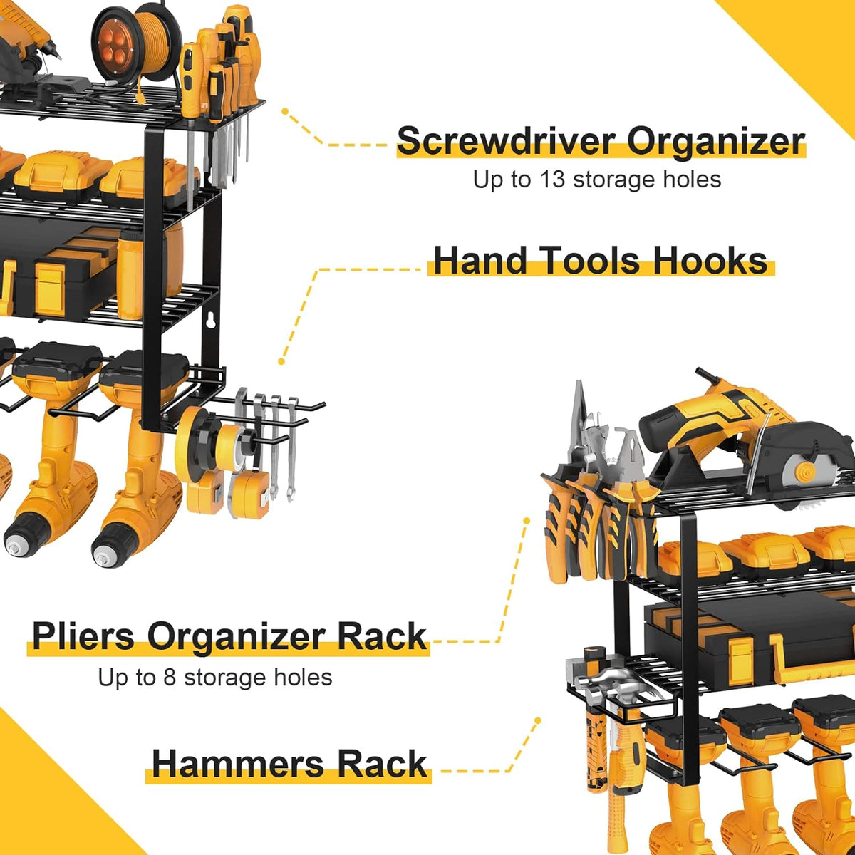 4 Layers Power Tool Organizer Wall Mount for Fathers Dad, 4 Cordless Drill Holder Garage Organization Heavy Duty Metal Loads 200LBS, Garage Shelving for Tool Storage, Tool rack for Men