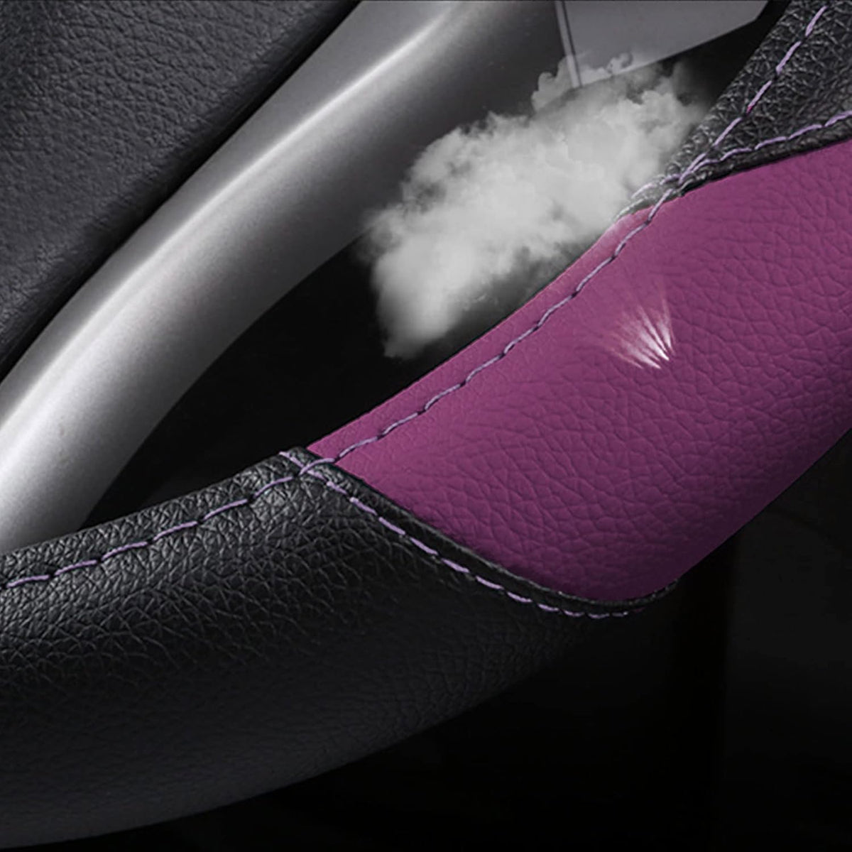 Leather Car Steering Wheel Cover, Non-Slip Car Wheel Cover Protector Breathable Microfiber Leather Universal Fit for Most Cars (Purple-2)