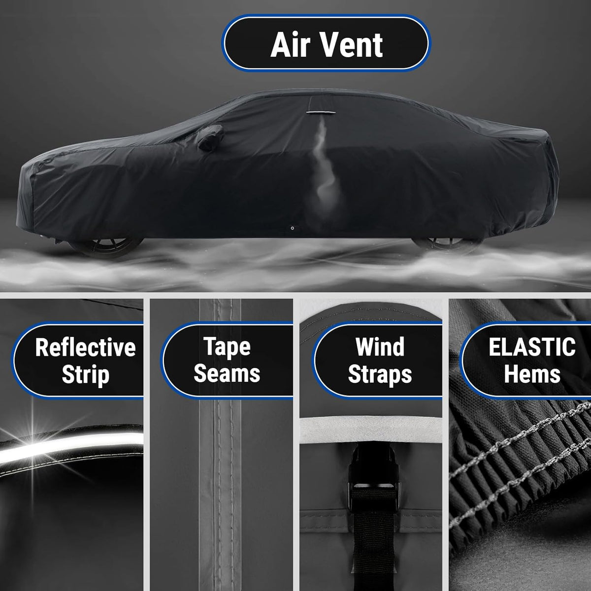 iCarCover Custom Car Cover for Pontiac Lemans Sedan (1988-1993) Waterproof All-Weather Rain Snow UV Sun Protector Full Exterior Indoor Outdoor Car Cover (Stripe - Black/Gray)
