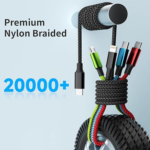 USB C Multi Charging Cable [1Pack 5FT], Dual Type-C Nylon 4 in 1 Charging Cable, Multi Chargers for All Devices with IP/Type C/Micro Port, Compatible with Most Cell Phones/Tablets and More