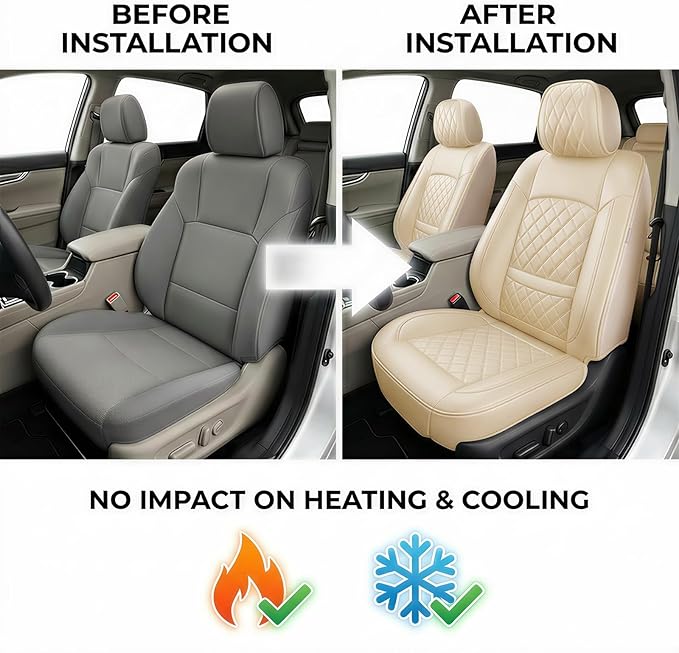 Fit RLX Car Seat Covers for Acura RLX 2013-2020 - Premium Leather, Waterproof, All-Weather, Airbag Compatible, Anti-Slip, Breathable, Easy Install, Seat Protectors, Full Set, Beige