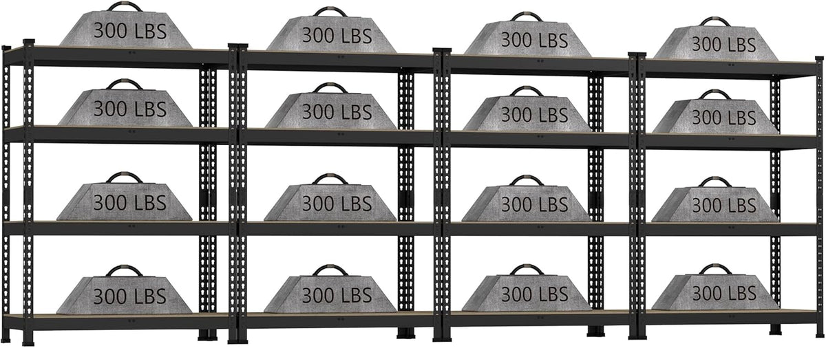 4 Packs 36" W x 16" D x 55" H Adjustable Garage Storage Shelves - 4-Shelf Heavy Duty Shelving Unit, Metal Utility Storage Organizer Racks for Warehouse Pantry Closet Kitchen, Black