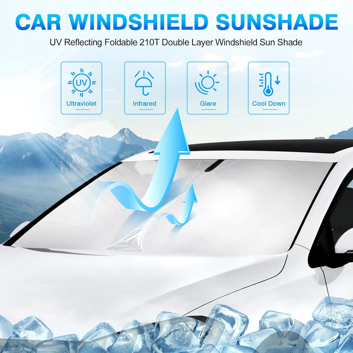 KUST Windshield Sun Shade for 2015-2021 Volkswagen Golf GTI e-Golf VW Golf R 4 Door Hatchback Sunshade Sun Visor Protector Foldable Blocks UV Rays