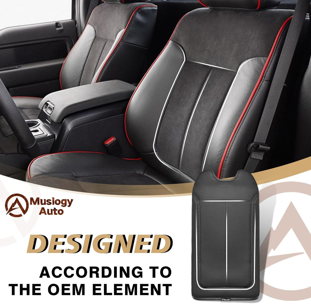 Muslogy Center Console Armrest Cover Compatible with Ford F-150 F150 2009-2014 Comfort Armrest Pad Arm Rest Cushion Vegan Leather Protector 1-Inch Extra Thick(Bucket Seat ONLY)