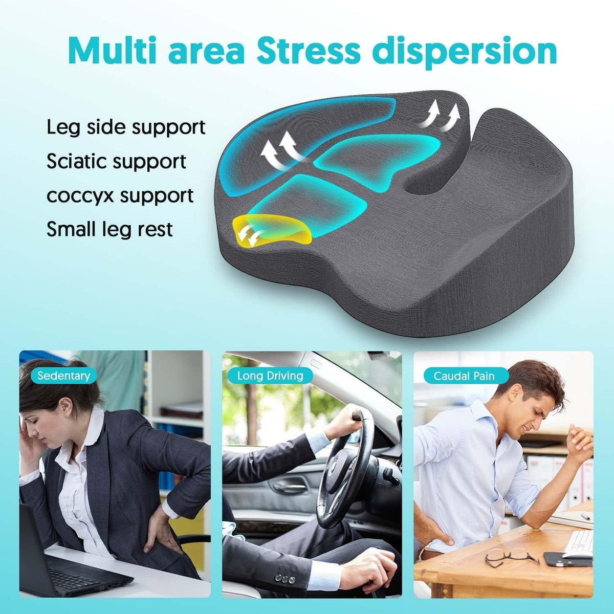 Seat Cushion for Office Chairs - Tailbone & Sciatica & Hip & Coccyx & Low Back Pain Relief Pillow - Memory Foam Pressure Relief Cushion for Long Sitting for Gaming, Compute, Desk Chair, Car Seat