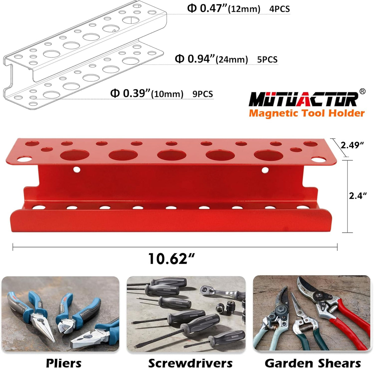 MUTUACTOR Magnetic Screwdriver Holder,Heavy Duty Magnetic Mount Red Screwdriver Organizer,Magnetic Tool Holder Durable Storage Holder for Screwdriver Plier Shear Tool Chest Cart Workbench,1PCS
