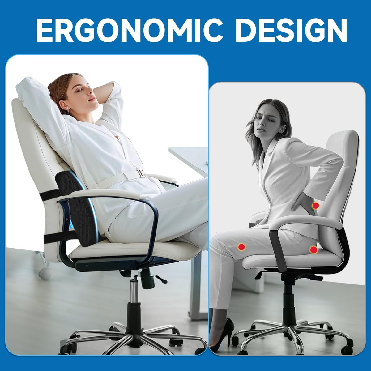 Lumbar Support Pillow for Office Chair, College Dorm Room Essentials, Memory Foam, Lower Back Support for Car, Back Pain Relief, Back Cushion for Chair with Adjustable Strap and Mesh Washable Cover