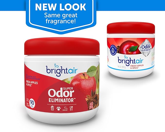 Bright Air 14 oz. Super Odor Eliminator, for Medium-Size Spaces, Fresh Apples & Spice Scent, Case of 6, Lasts Up to 90 Days Each