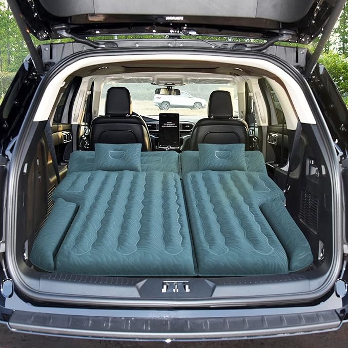 Umbrauto Car Air Mattress for Full Size SUV, Upgraded Flocked Surface/Durable 210T Bottom Van Camping Bed, Quick Inflation w/Electric Pump Sleeping Airbed for SUV Back Trunk