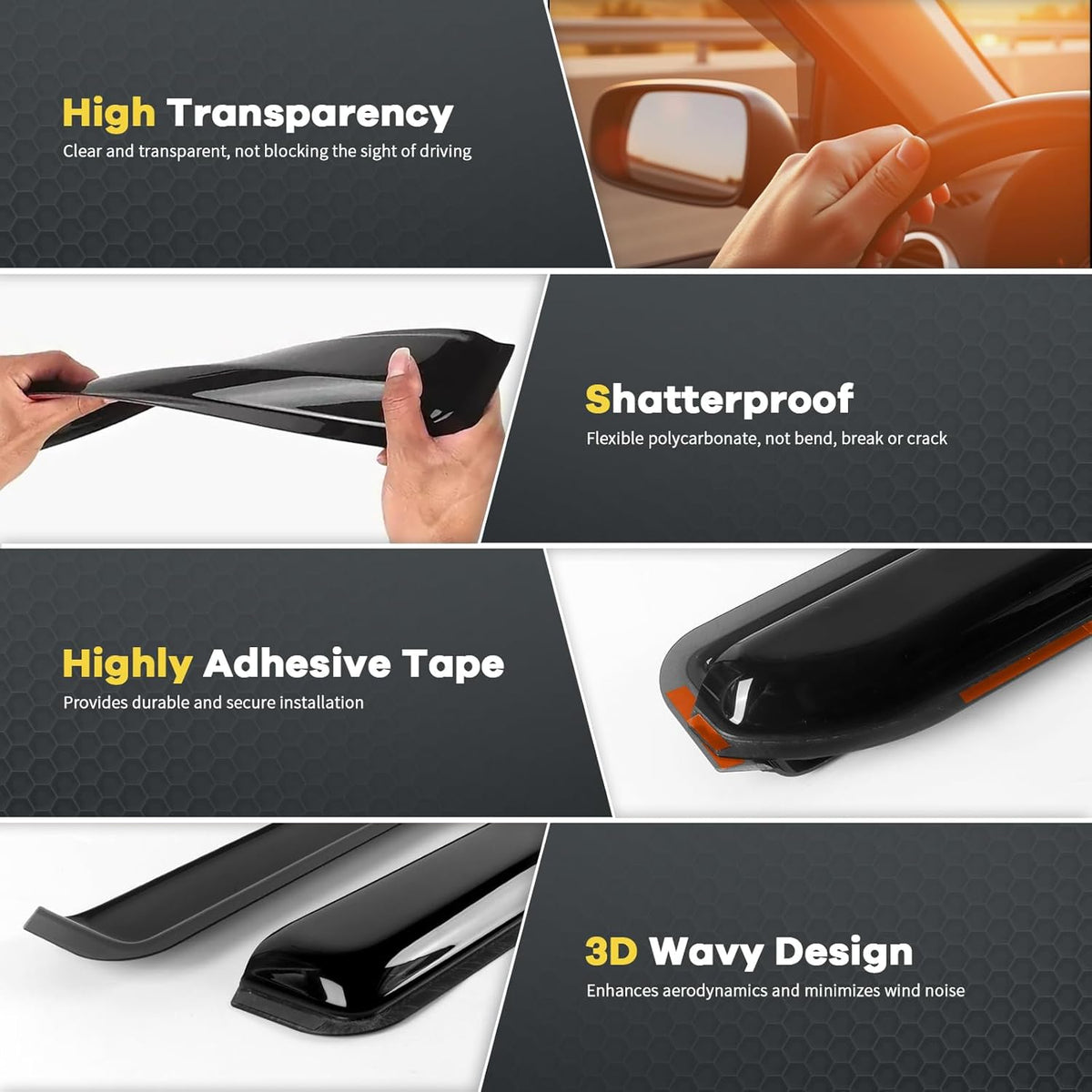 4 PCS in-Channel Rain Guards for Trucks 2019-2024 Dodge Ram 1500 Quad Cab, Smoke Tinted Window Deflectors, Extra Durable Vent Window Visors, Vent Shade Shield 2020 2021 2022 2023
