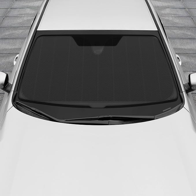 Motor Trend Black Accordion Folding Car Windshield Sun Shade - Blackout Sun Visor for Car Windshield - Foldable Jumbo Sunshade and Front Window Truck Sun Screen for UV Sun Protection - 66 x 27