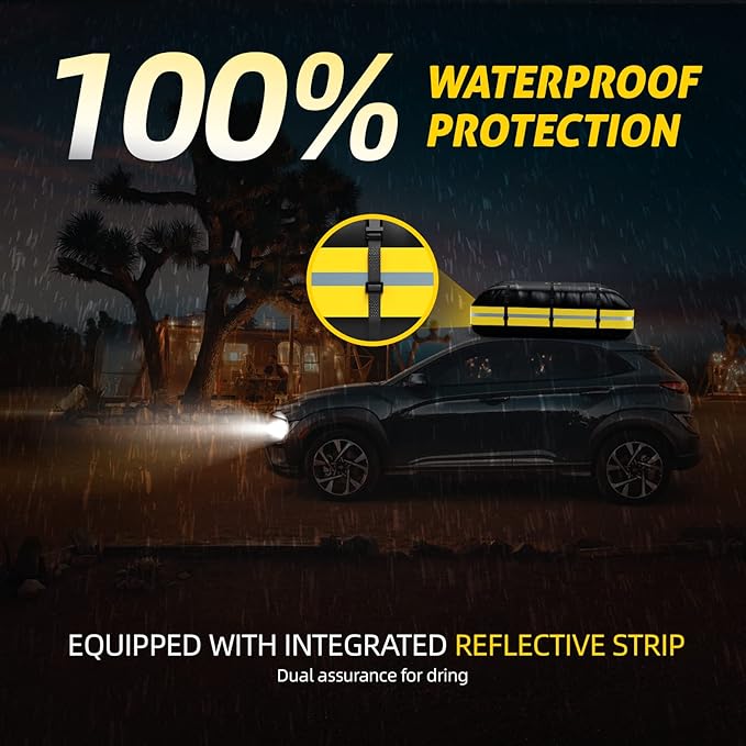 Car Rooftop Cargo Carrier Bag,100% Waterproof Heavy Duty 1000D Car Top Carrier,15 Cubic Feet Car Roof Bag for All Vehicle with/Without Rack,Anti-Tear Anti-Slip Mat, Luggage Lock,6 Door Hooks