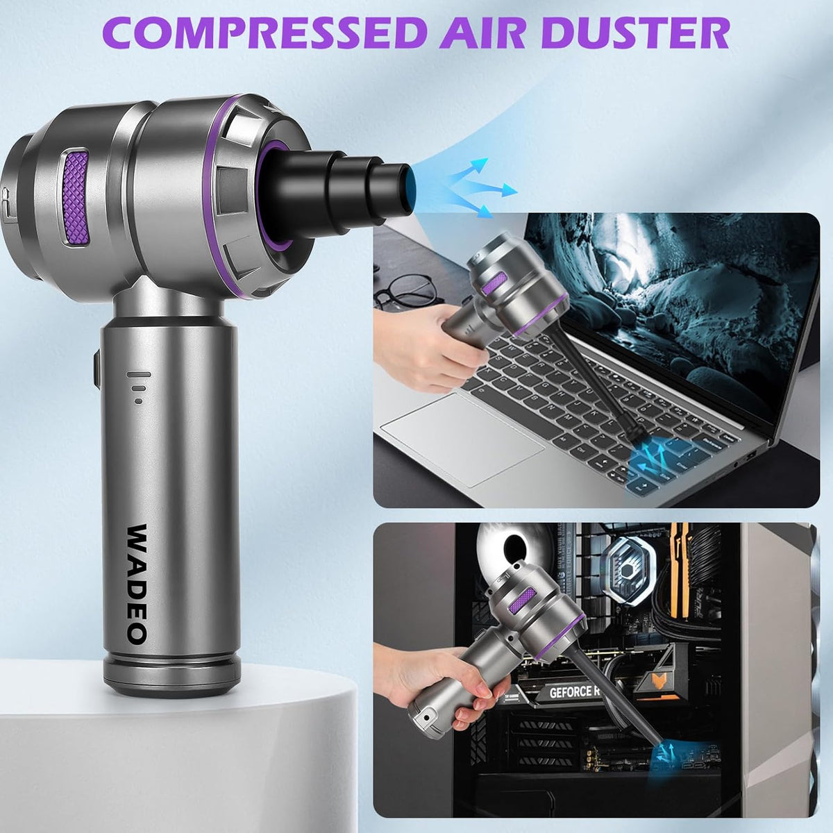 WADEO Handheld Vacuum Cordless, 4-in-1 21000PA Brushless Car Vacuum & 210000RPM Air Duster 7500mAh Battery Air Blower Wireless Handheld Vacuum for Car, Office and Home Cleaning