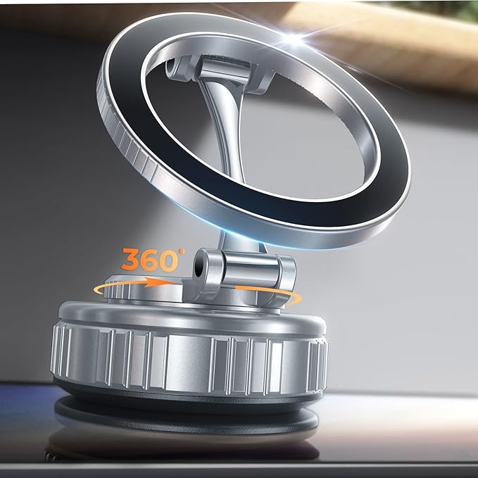 2026 Upgraded Vacuum Magnetic Car Phone Holder [89+LBS Suction/2800gf Magnet], Suction Cup Phone Mount, Ultra-Strong Magnetic Stand for Car/Mirror/Gym/Kitchen/iPhone17 16 15 14 13 12, Silver