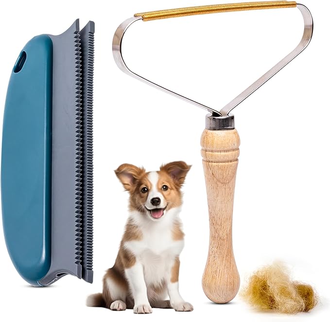 2-Pack Pet Hair Removal Tool - Lint Remover, Carpet Scraper & Shaver for Clothes and Carpets - Dog & Cat Hair Remover with Carpet Rake for Car,Rugs,Couch,Furniture - Fur Cleaner Tool