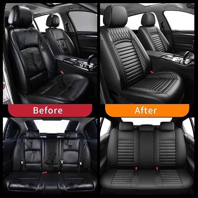 Fit Santa Fe Car Seat Covers for Hyundai Santa Fe 2007-2025 2026 - Upgraded Premium Waterproof & Breathable Leather, Airbag Compatible, All-Weather Seat Cushion Protector (Full Set, Black)