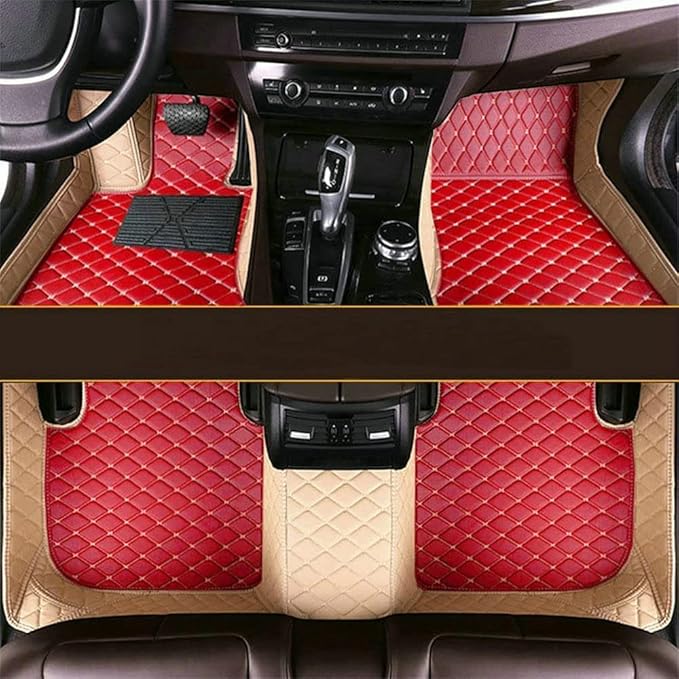 Custom Making Car Floor Mats for 90% Car Model Luxury Leather All Weather Waterproof Anti-Skid Full Coverage Liners (red and Beige)