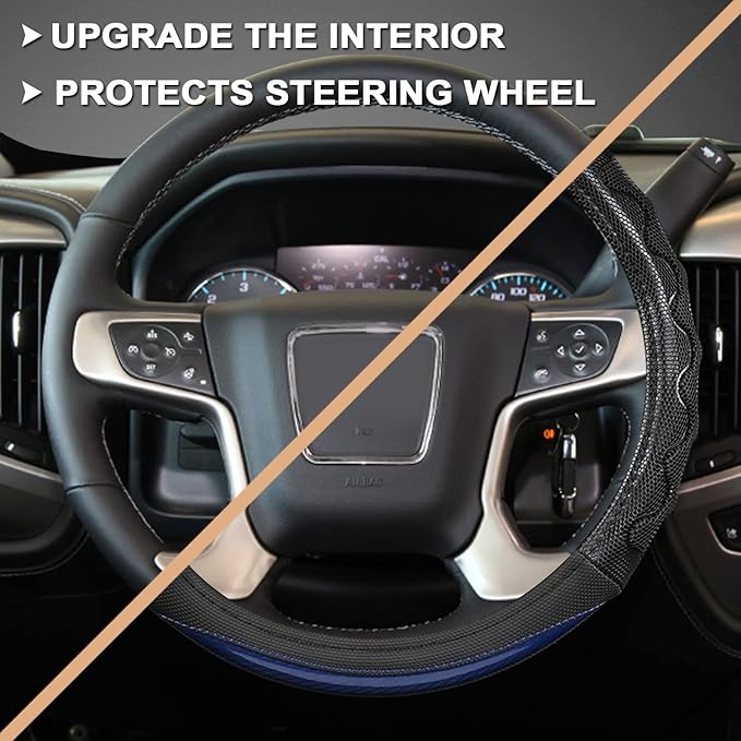 GIANT PANDA Steering Wheel Cover for GMC Sierra Acadia Terrain Yukon(3D Honeycomb-Blue-Standard Size)